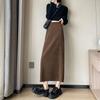 Women's Retro Wool Plaid Midi Skirt Autumn Plus Size Slim-Fitting A-Line Skirt for Pear Body Shape