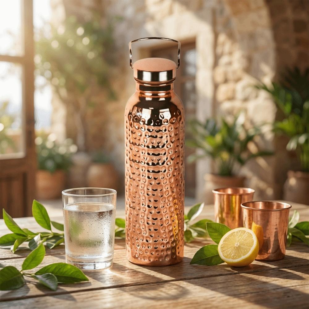 Portable Electroplated Copper Water Bottle 304 Stainless Steel Sports Water Bottle  Outdoor Sports