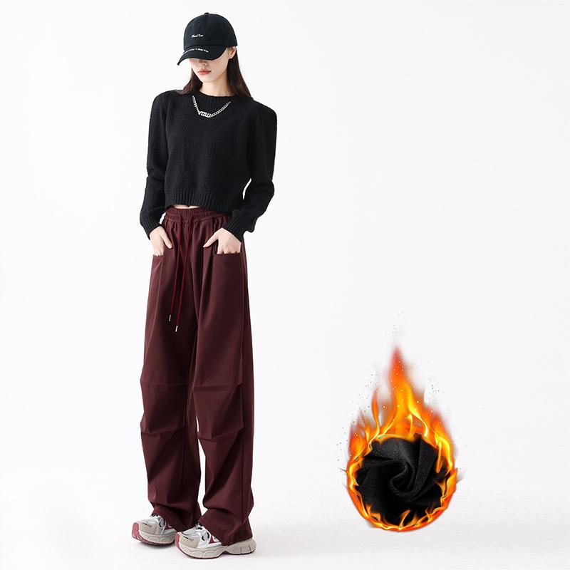 Fleece Thickened and a and Sa Overalls Children's Winter Fashion Casual Loose Straight Wide-leg Sweatpants