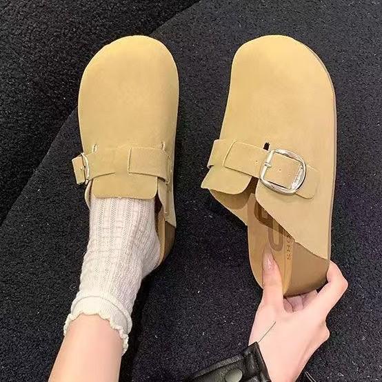 Yellow retro half slippers women's autumn new casual outer wear one-pedal lazy bag head slippers