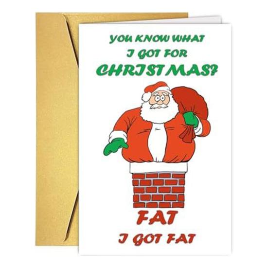 Vtipné vánoční přání pro něj, její humorný kreslený vzor, ​​vánoční skládací přání