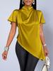 Autumn Faux Silk Asymmetrical Hem Women's Shirt 2025