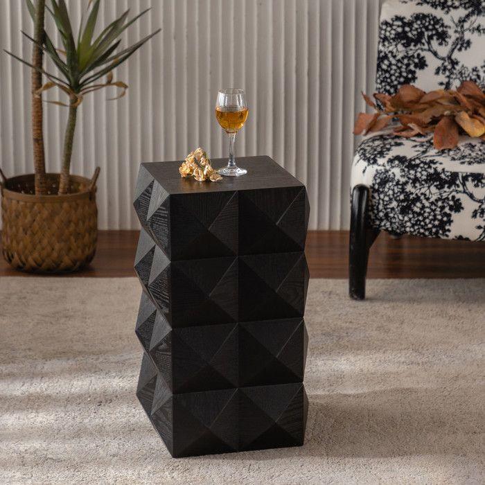 Table d'appoint - MUVOE - Vintage - Bois massif - Hauteur 60 cm - Relief tridimensionnel