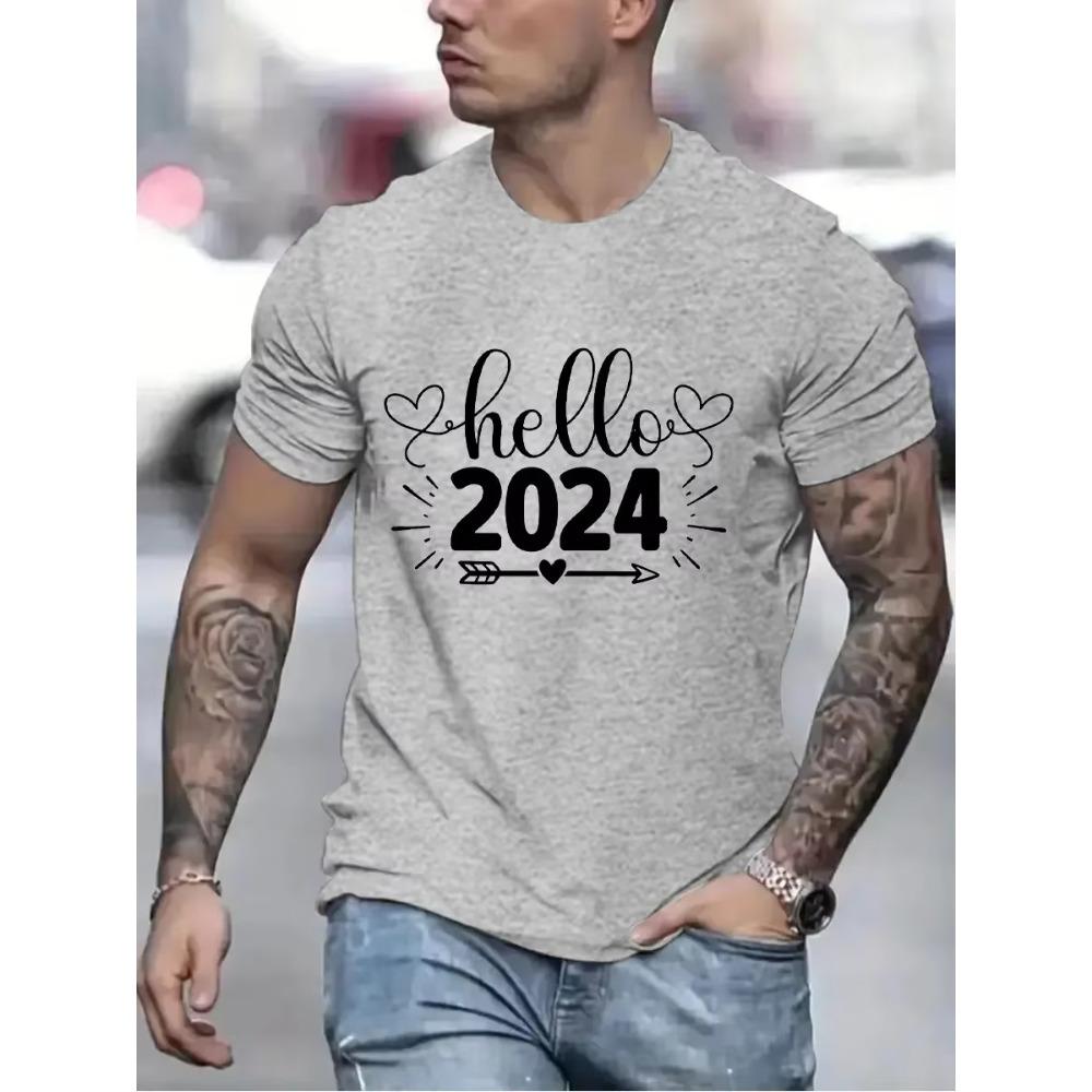 Hello 2024 T-shirt Mens Fashion Casual Short Sleeve Tops Mens Women Clothing Happy New Year 2024 Hipster Cheers To 2024 T-shirt