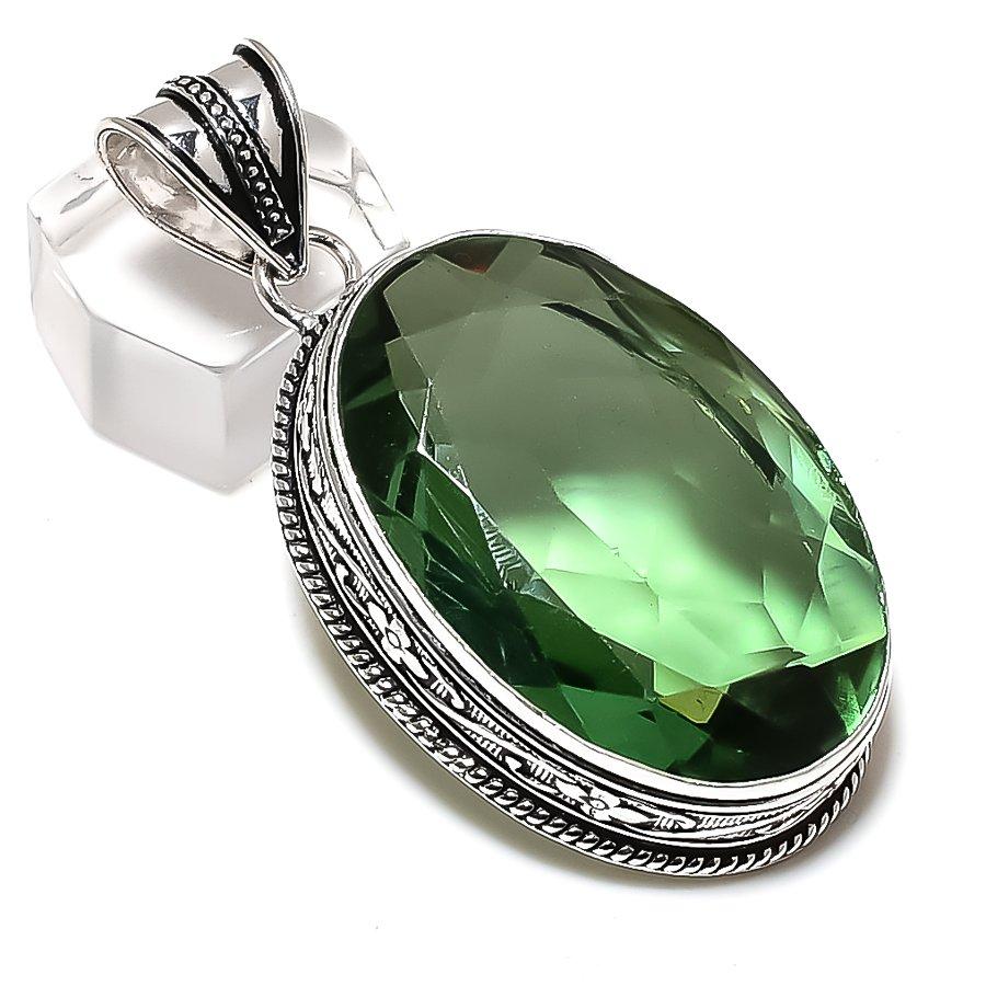 Tsavorite Gemstone 925 Sterling Silver Jewelry Pendant 2.29"