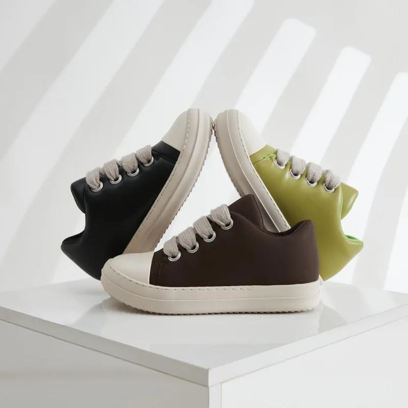 Vintage Shoes Thick Shoelace Fashion High Top Platform Black Leather Casual Women's Chunky Sneaker