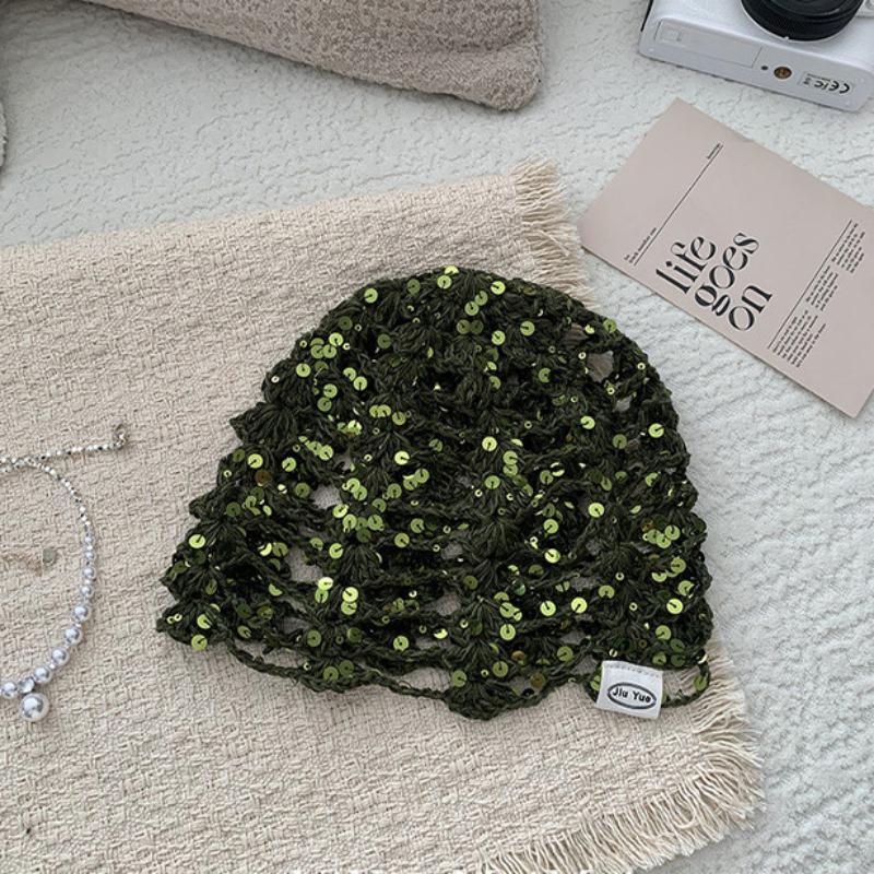 Versatile Sequined Knit Beanie and Triangle Scarf Belt Set for Fashionable Winter Dressing