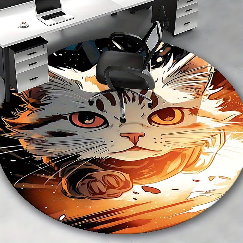 1pc Anime Cat Round Carpet Office Chair Mat, Non Slip Rug for Home Decor, Gaming Room Flooring, Gift