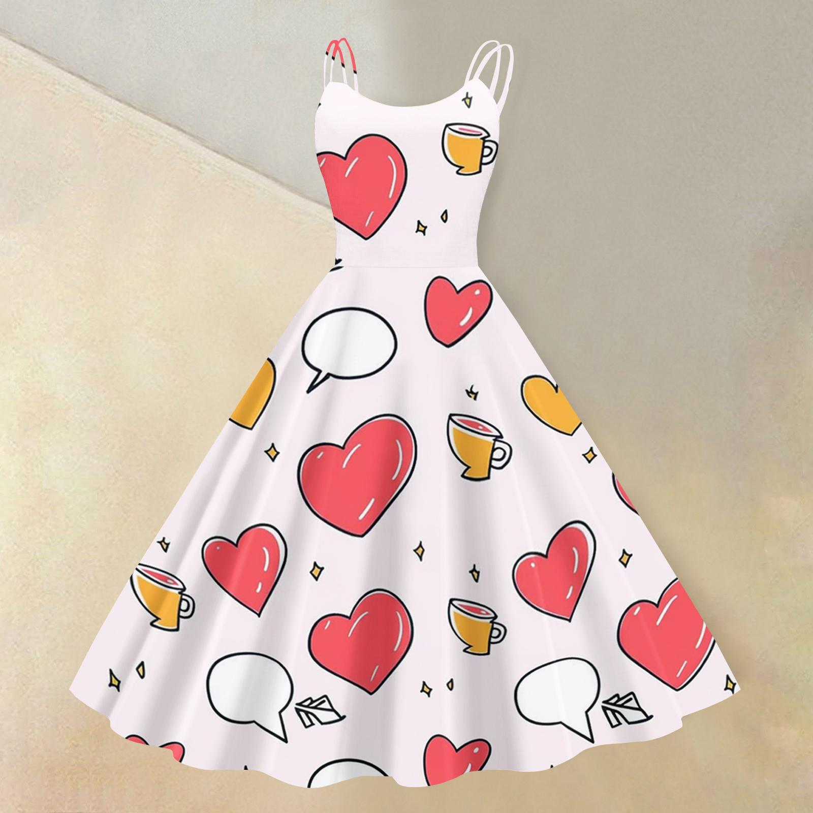 

Women s Valentine s Day Floral Print Sexy Off-Shoulder Punk Retro Dress XL кавун червоний колір