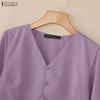 ZANZEA Women Casual V-Neck Solid Color 3/4 Sleeve Loose Blouse