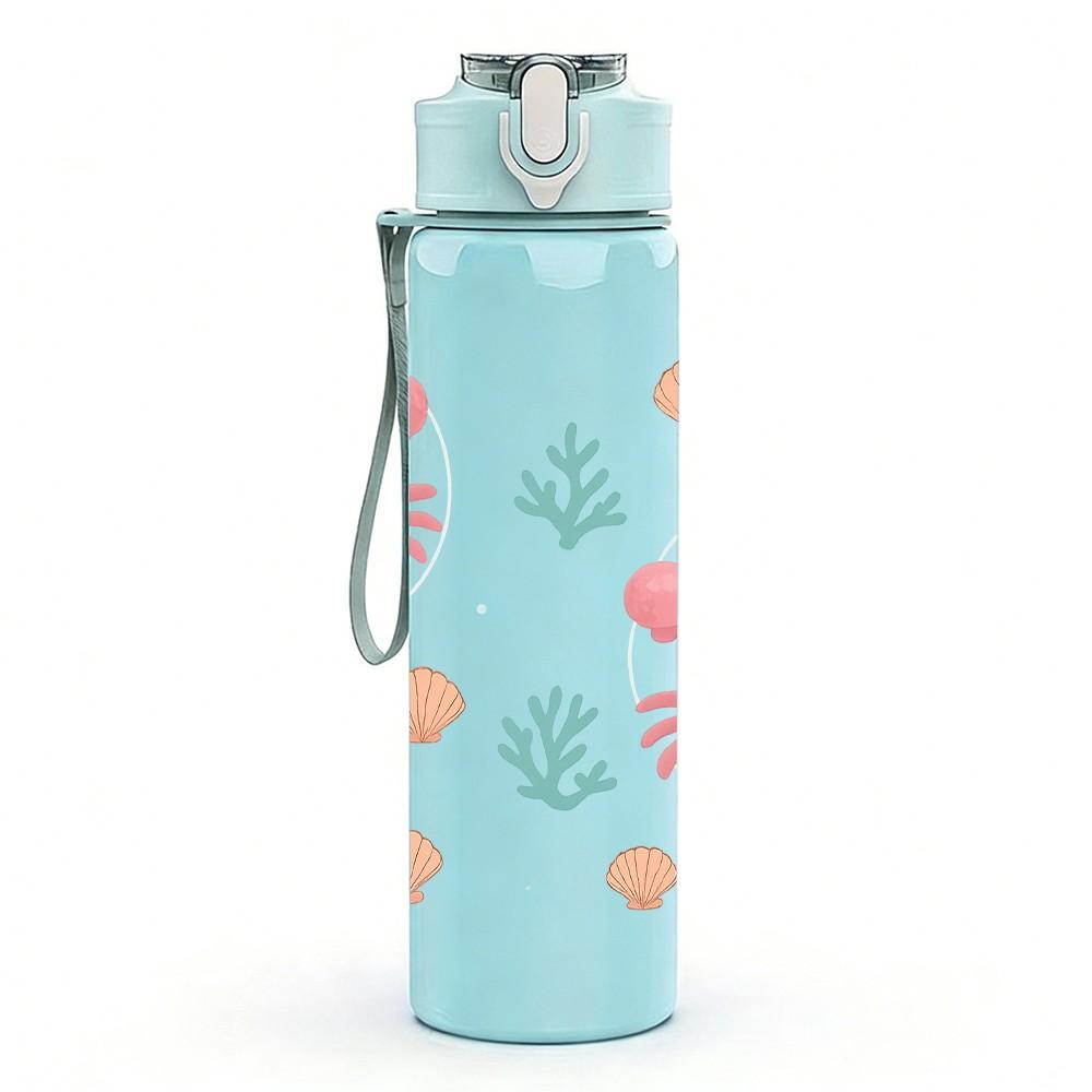 1PC Pink Crab Ocean Seamless Pattern 750ml Color Plastic Sports Water Bottle Leakproof Flip Straw Lid Suitable for Sports Office Home Use