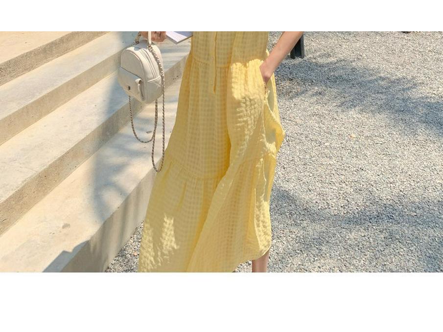 New Summer 2026 Women's Yellow Sleeveless French Vest Dress - Beach Resort Style
