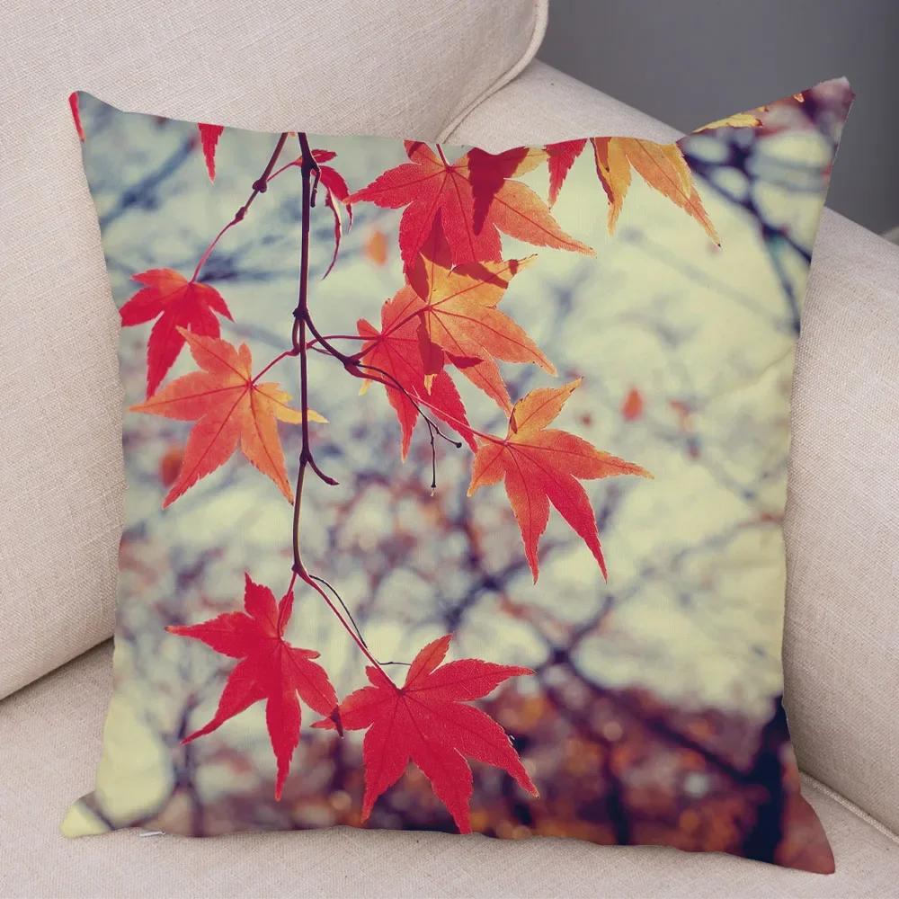 Herbstliches Laub Ahornblatt Gedrucktes Muster Kissenbezug für Zuhause Wohnzimmer Sofa Schlafzimmer Dekoration Kissenbezug