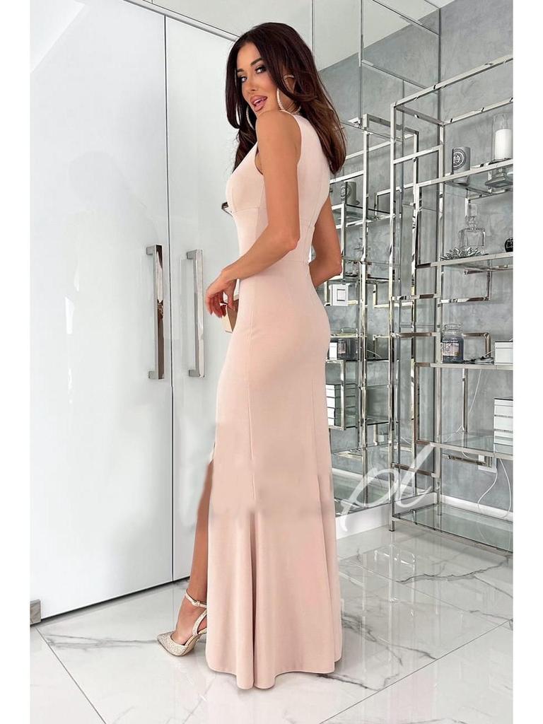 2023 Summer Bestseller Sleeveless V-Neck Solid Color Slit Dress