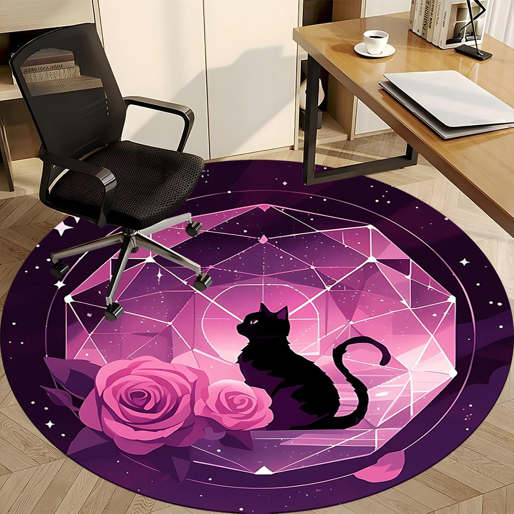 1pc Cat Roses Office Round Area Rug, Indoor Mat Suitable ForOffice, Under Office Chairs Bedroom Living Room Home Decor, Room Deco T130