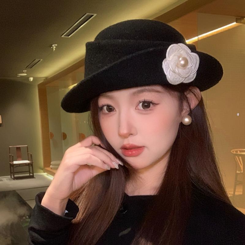 Stylish Fisherman Hat with Camellia Flower Accent Fashion Winter Accessory for Elegant Style Soft Cotton Fabric Hat