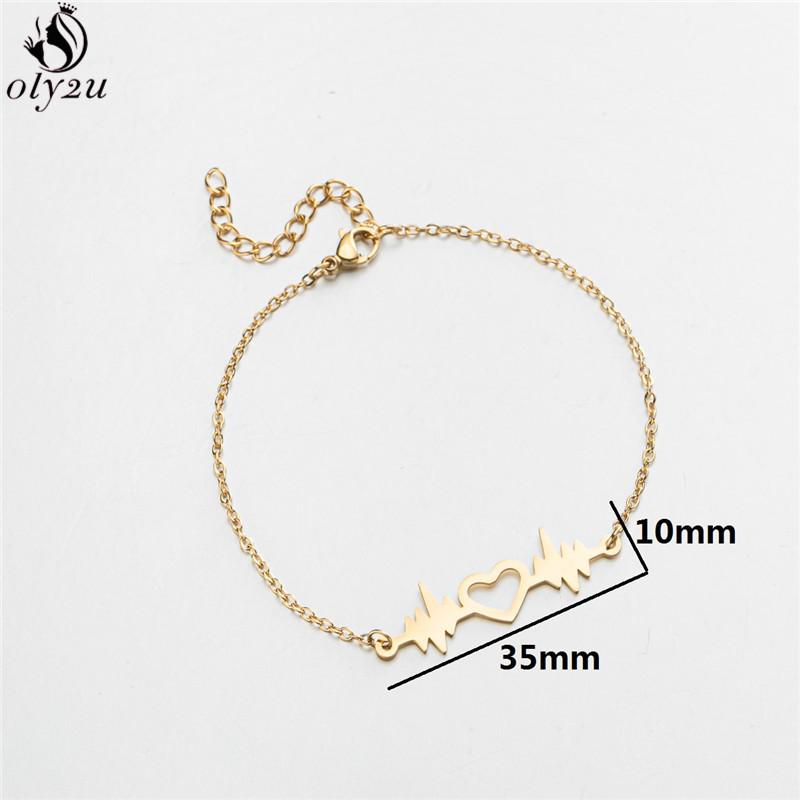 Stainless Steel Electrocardiogram Charm Bracelet for Women Hollow Love Heart Wristband Jewelry Doctor Nurse ECG Bracelets Gifts