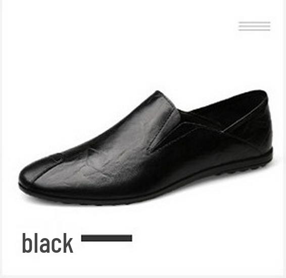 Men's Black Leather Slip-On Shoes – Breathable, Comfortable, Formal Business & Driving Shoes