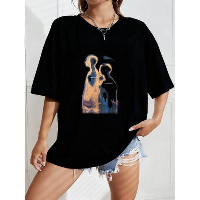 Weißes Oversized-T-Shirt mit abstraktem Kunstdruck und Text für Freizeitkleidung