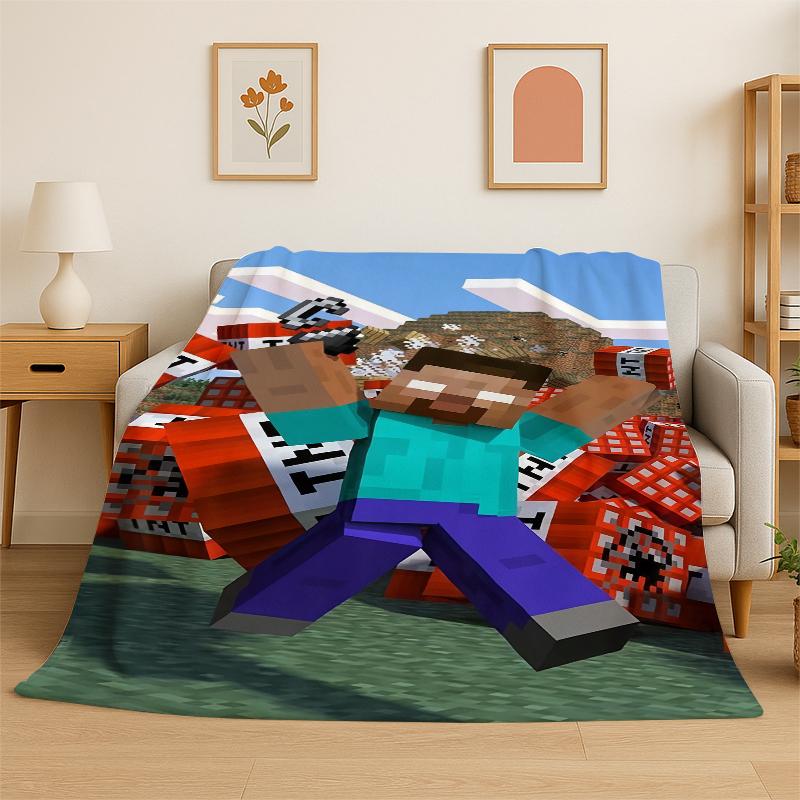 

Classic SSandbox Cartoon Pixel Bulding Game Flannel Blanket Soft Warm Throw Blanket for Bedroom Living Room Bed Travel Gift 75x100cm