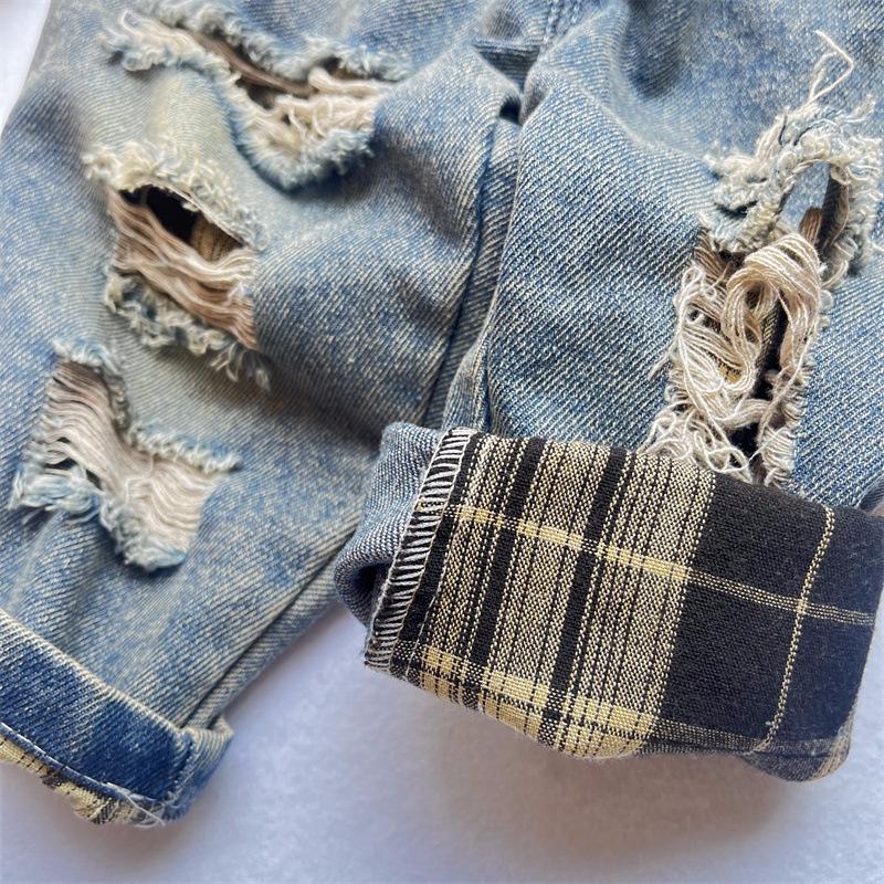 Boys' American High Street Ripped Jeans Children's Trendy Casual Straight Leg Pants Loose Pants