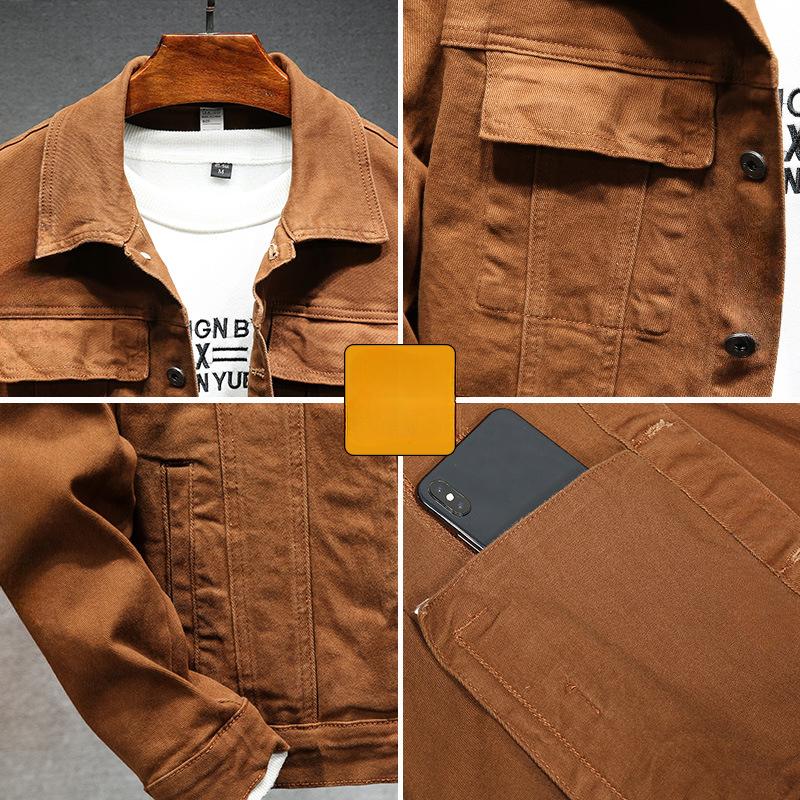 Men's Brown Denim Jacket  Spring and Autumn  Fashion High Quality Stretch Slim Fit Jacket Denim Men Clothing