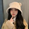 New Autumn and Winter Hat for Women Cute Little Bear Imitation Lamb Velvet Fisherman Hat Warm In Winter To Show The Face Small Pot Hat Trendy