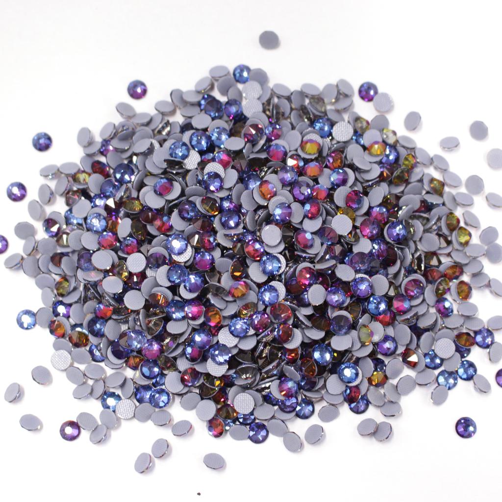 Glass 16 Cut Blue Flame Color Hot Fix Flat Back Rhinestones High Quality Eco-Friendly for Nail Art Bags Garment Shoes