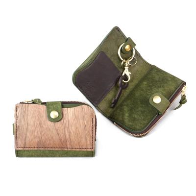 REAL Key Card Coin Case Key Case Keyless Smart Key Card Case with Coin Purse Genuine Leather Natural Wood Wood Leather Made In Japan [VARCO WOOD]