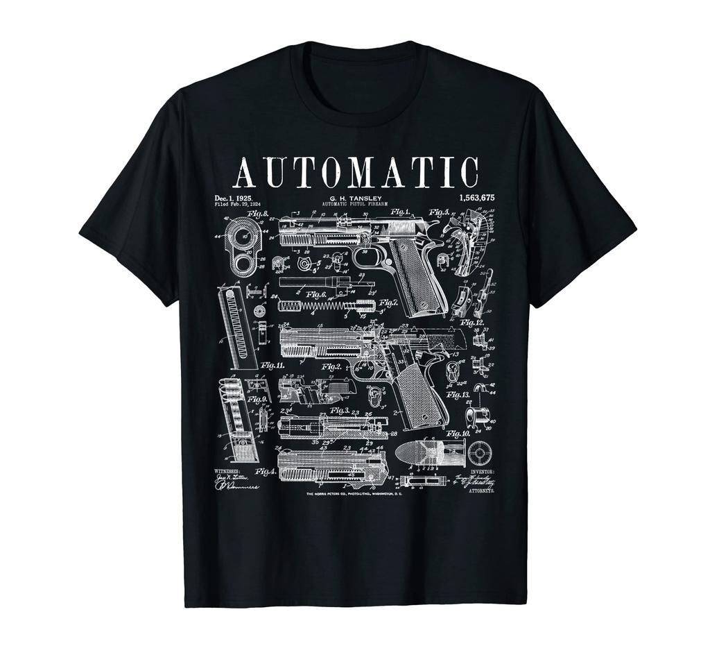 Automatic Pistol Handgun Gun Vintage Gun Patent Print T-Shirt