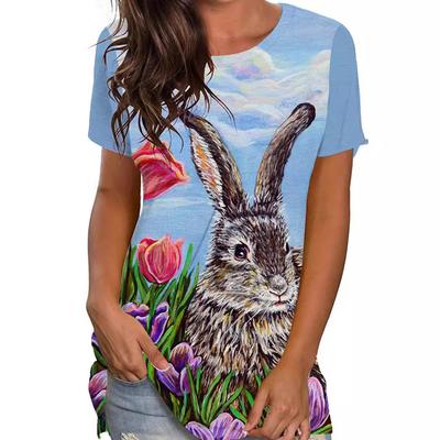 Summer Round Neck 3D Easter Bunny Pattern Print Top Fashionable Casual Short Sleeved Women's T-shirts