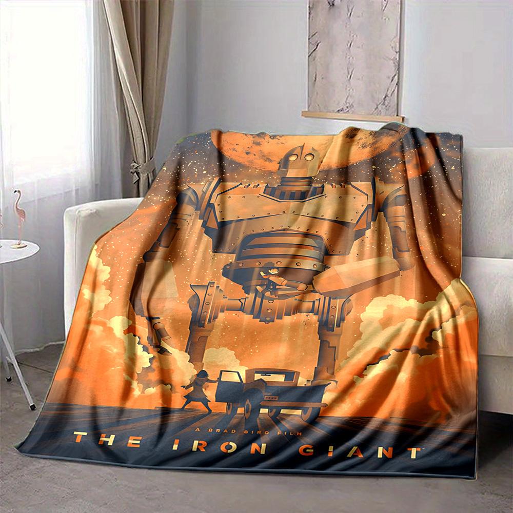

1pc Iron Giant Robot Flannel Throw Blanket - Lightweight Soft Warm All-Season Blanket for Sofa, Bed, Travel, Camping L1029134 80x120cm