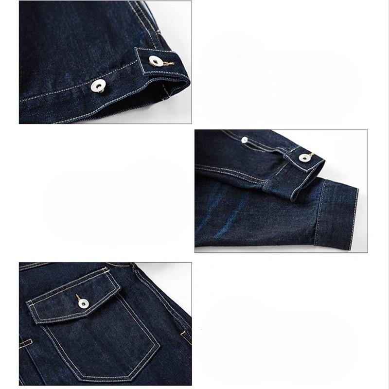 Men's Dark Blue Casual Denim Coat: Retro Jean Outerwear with Cargo Chest Pockets, Lapel Detail and  Minimalist Street Punk Style