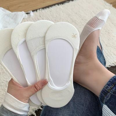 Ladies Spring and Summer Thin Pure Color Bow Shallow Mouth Boneless Breathable Non Slip Heel Invisible Socks