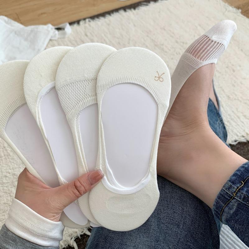 Ladies Spring and Summer Thin Pure Color Bow Shallow Mouth Boneless Breathable Non Slip Heel Invisible Socks