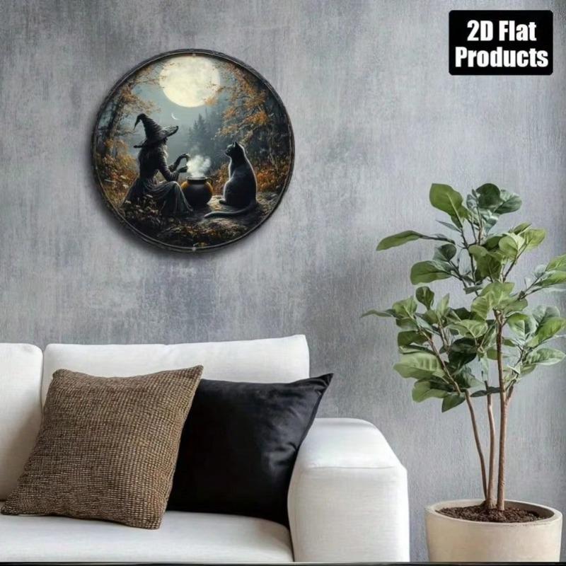Vintage Halloween Metal Tin Sign Witch Cat Wall Art Decor For Bar Cafe