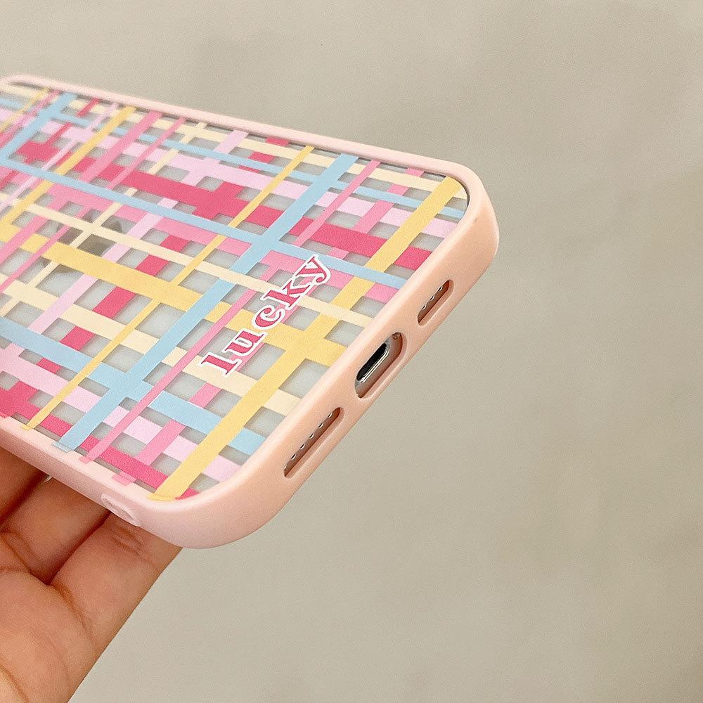 Colorful Plaid Contrast Color Suitable for IPhone16 Mobile Phone Case Apple 15 Protective Case 14pro Acrylic 13 Soft Edge