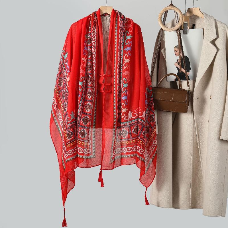 E-commerce Buckle Thin Women's Summer Travel Outer Shawl Scarf High-quality Printed Shawl