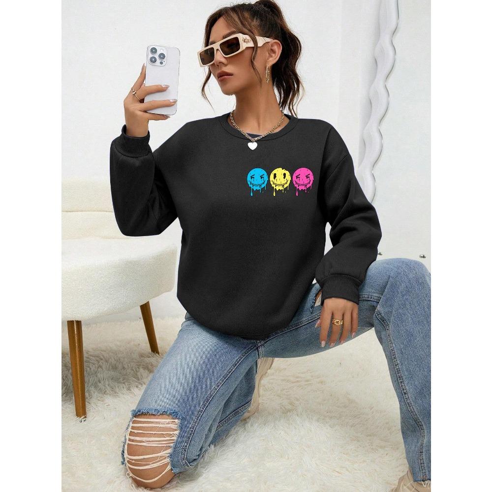 

Funny Smiling Face Printed Female Sweatshirt Autumn S-4XL Tracksuit Simple Comfortable Tops Casual Warm Clothes Women XL