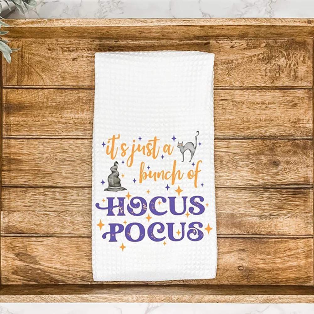 

Hocus Pocus Halloween Waffle Tea Towel Fall Farmhouse Hand Dish Towel Fun AirBnb Kitchen Table Decor Housewarming Hostess Gift 1pcs 30x70cm