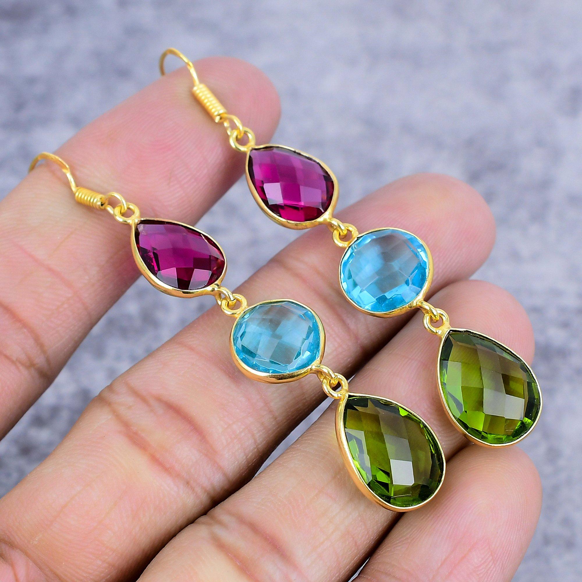 

Peridot, Blue Topaz Gemstone 925 Sterling Silver Jewelry Earring 2.88 M-2651