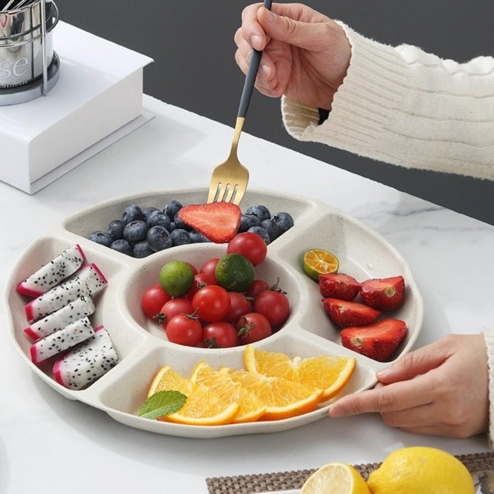 Plastikteller mit Fächern, Blumenform, Snackbehälter-Teller, Lebensmittelaufbewahrungsschale, für den Haushalt