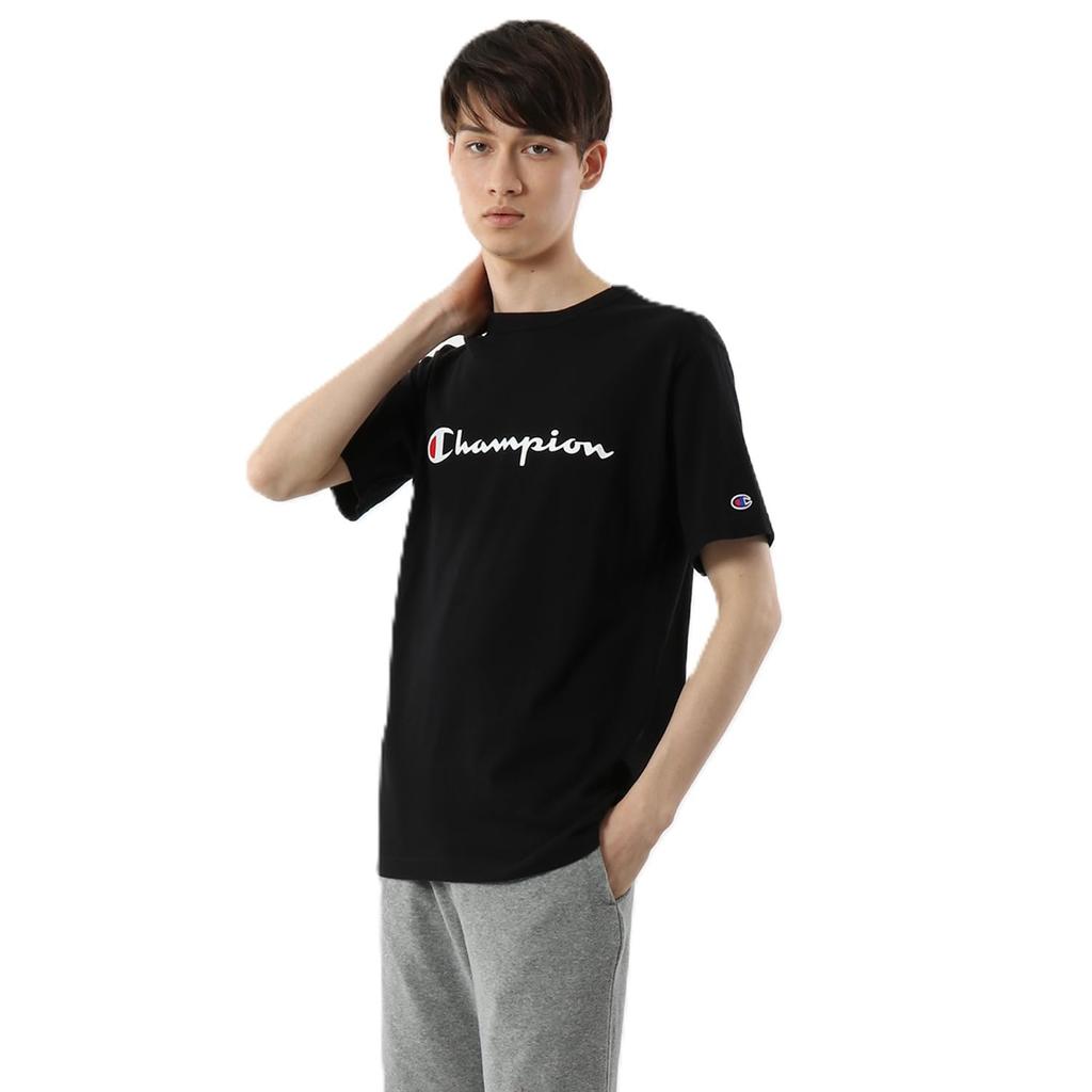 Champion Short Sleeve Classic Script Logo Size L Men's T-Shirt, 100% Cotton, Print, Black, (C3-P302Z/C3-X353L)