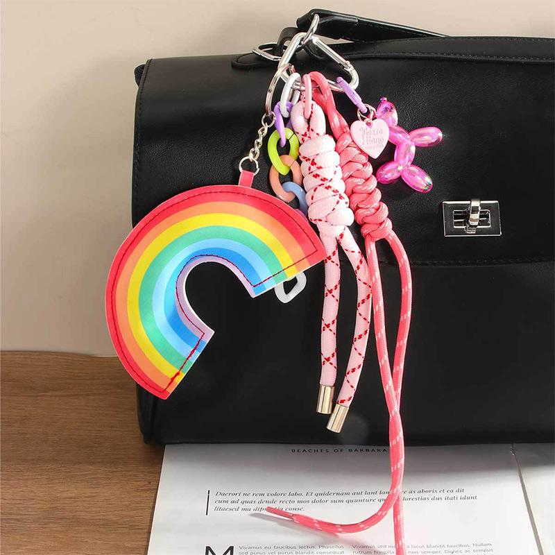 Starfish Bag Pendant Cute Leopard Bear Rainbow Leather Decorative Keychain Fashion Braided Rope Bag Gift All-purpose Accessory
