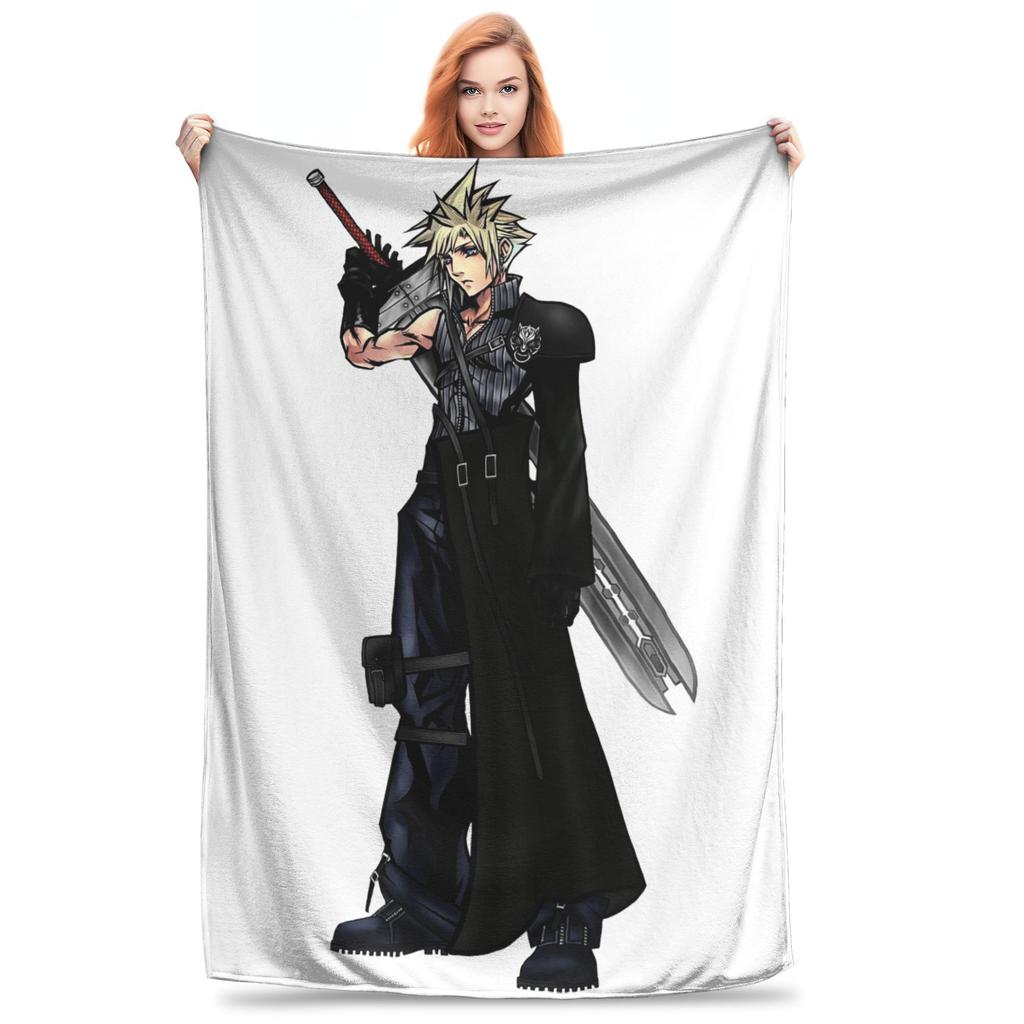 Flannel Throw Blanket Cloud Strife Final Fantasy 7 Games FF7 Warm Plush Blankets Soft Bedding for Living room Home Travel Sofa