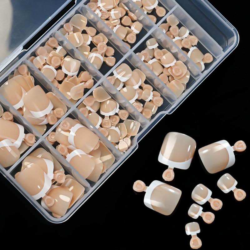 120 Adet Fransız Kısa Kare Basmalı Takma Tırnak Nude Pembe Tam Kaplama Sahte Ayak Tırnakları Kadınlar İçin Sahte Ayak Tırnak Uzatma