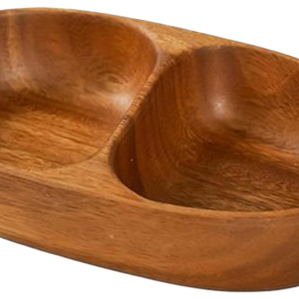 Double Compartment Kids Snack Bowls Wooden Food Dish Countertop Kitchen Party Adults Salad Candy Fruit Nuts Picnic