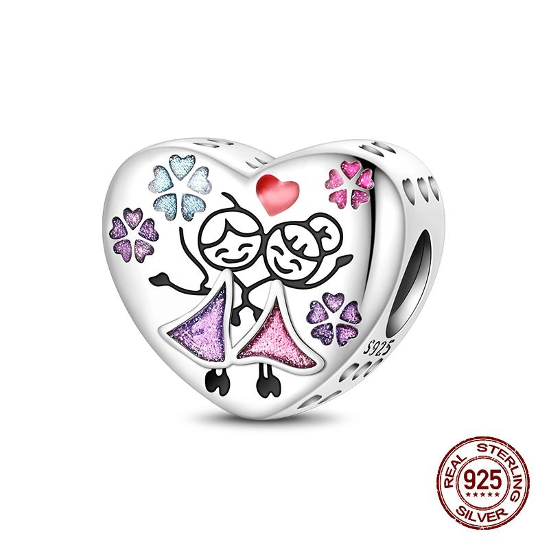 Copper Heart Dog Cat Warm Family Charms Beads Fit 3Mm Original Bracelets Fine Diy Mother'S Day Jewelry Gift