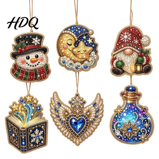 Decorative Ornaments for Dormitories 6 Pcs Christmas DIY Faux Pearl Painting Kit Ornaments Rhinestone Art Indoor Outdoor Party Decor Tree Hanging