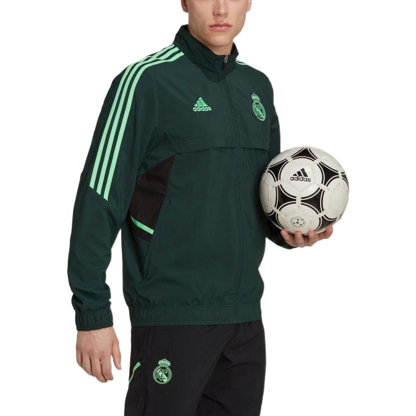 Adidas FW22 Striped Logo Pattern Printed Long Sleeve Jacket Men Jackets Green HD1217